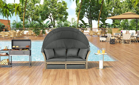 Convertible Grey Waterproof Rattan Outdoor Patio Daybed - Serenova - Omega Lifestyles