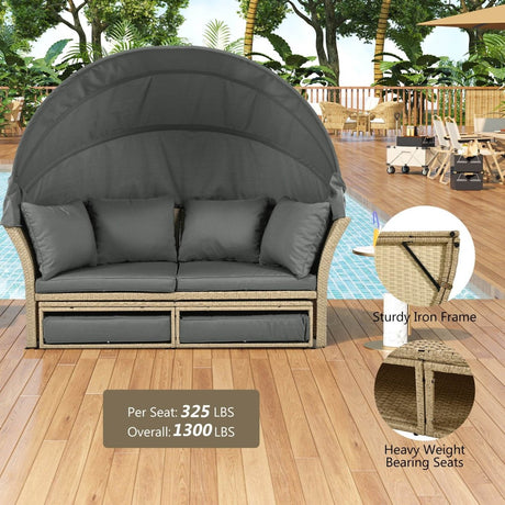 Convertible Grey Waterproof Rattan Outdoor Patio Daybed - Serenova - Omega Lifestyles