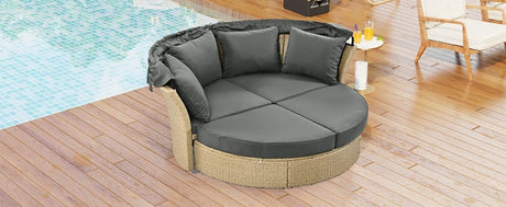Convertible Grey Waterproof Rattan Outdoor Patio Daybed - Serenova - Omega Lifestyles