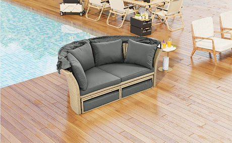 Convertible Grey Waterproof Rattan Outdoor Patio Daybed - Serenova - Omega Lifestyles