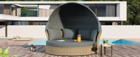 Convertible Grey Waterproof Rattan Outdoor Patio Daybed - Serenova - Omega Lifestyles