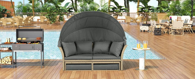 Convertible Grey Waterproof Rattan Outdoor Patio Daybed - Omega Lifestyles
