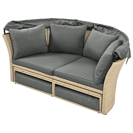 Convertible Grey Waterproof Rattan Outdoor Patio Daybed - Serenova - Omega Lifestyles