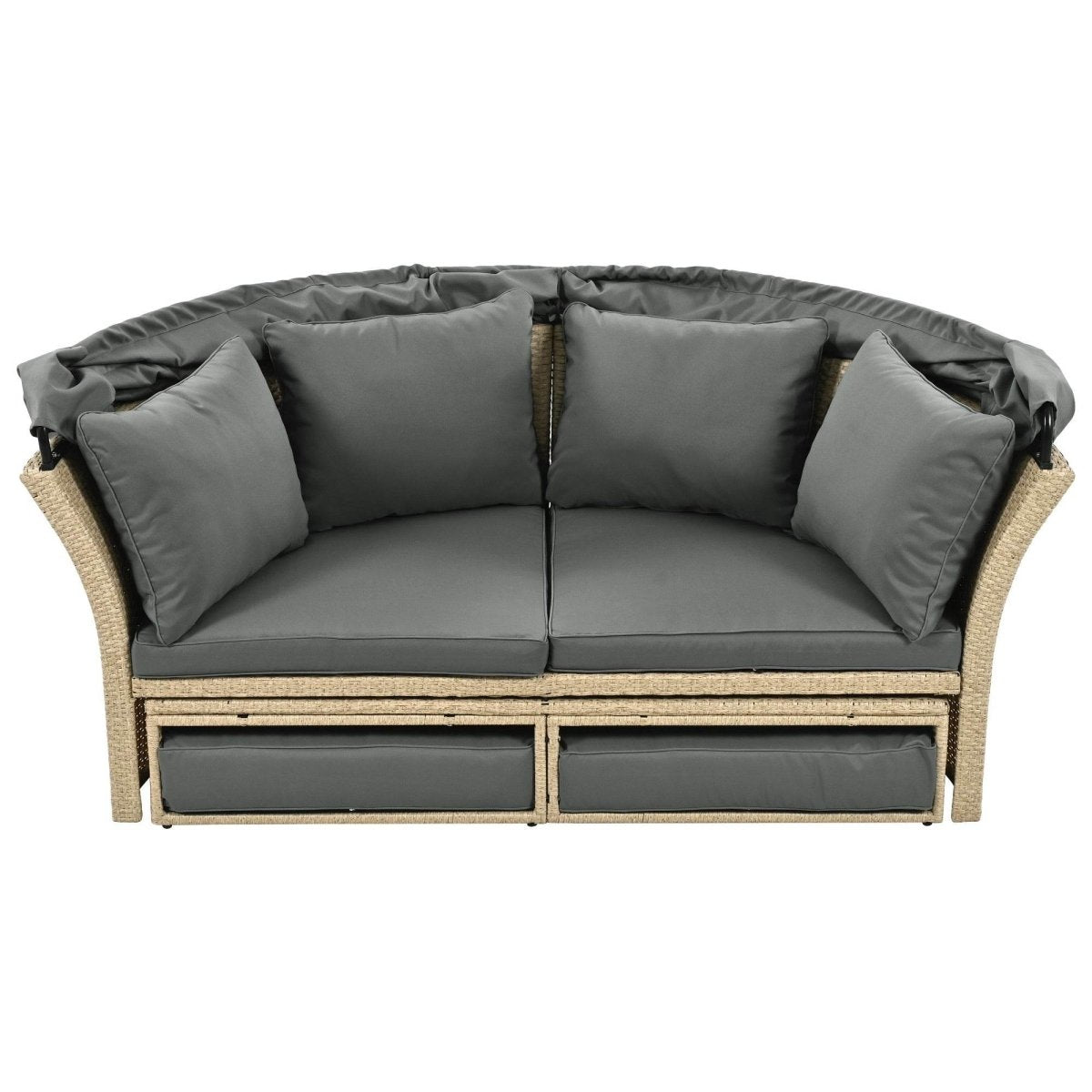 Convertible Grey Waterproof Rattan Outdoor Patio Daybed - Serenova - Omega Lifestyles