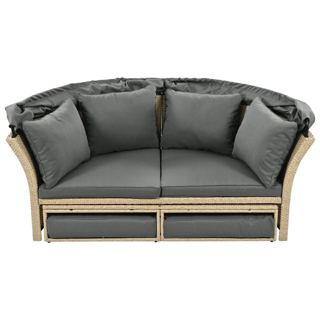 Convertible Grey Waterproof Rattan Outdoor Patio Daybed - Omega Lifestyles