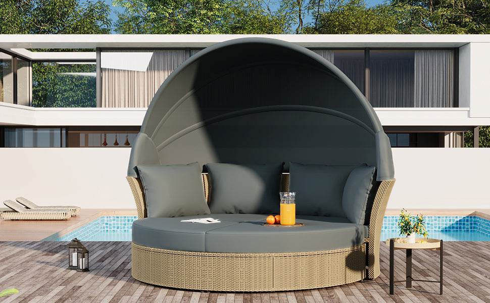 Convertible Grey Waterproof Rattan Outdoor Patio Daybed - Serenova - Omega Lifestyles