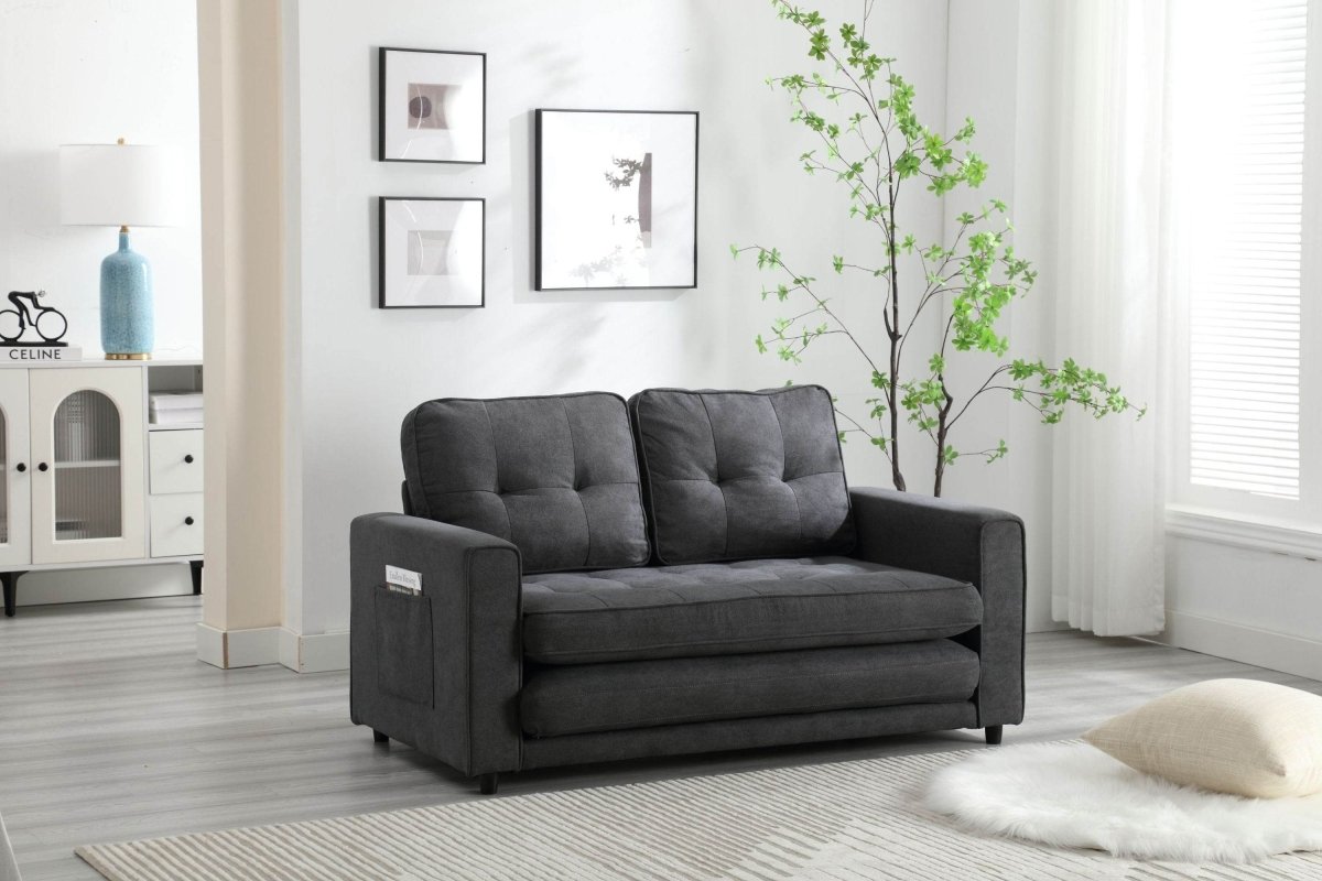 Convertible Velvet Futon Sofa Bed With Storage Pockets - Serenova - Omega Lifestyles