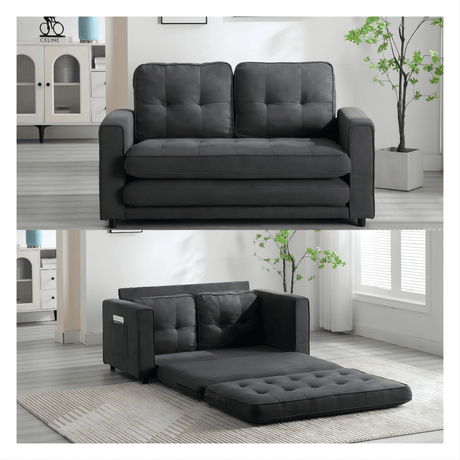 Convertible Velvet Futon Sofa Bed With Storage Pockets - Serenova - Omega Lifestyles