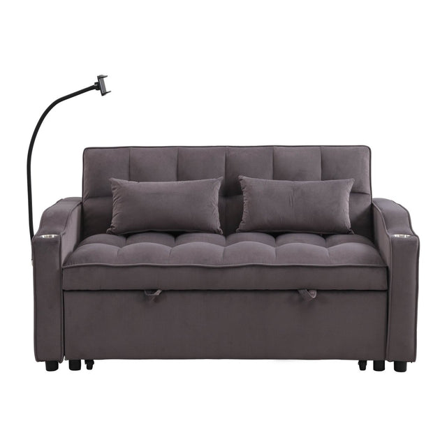 Convertible Velvet Sofa Bed With USB Ports And Trundle - Omega Lifestyles