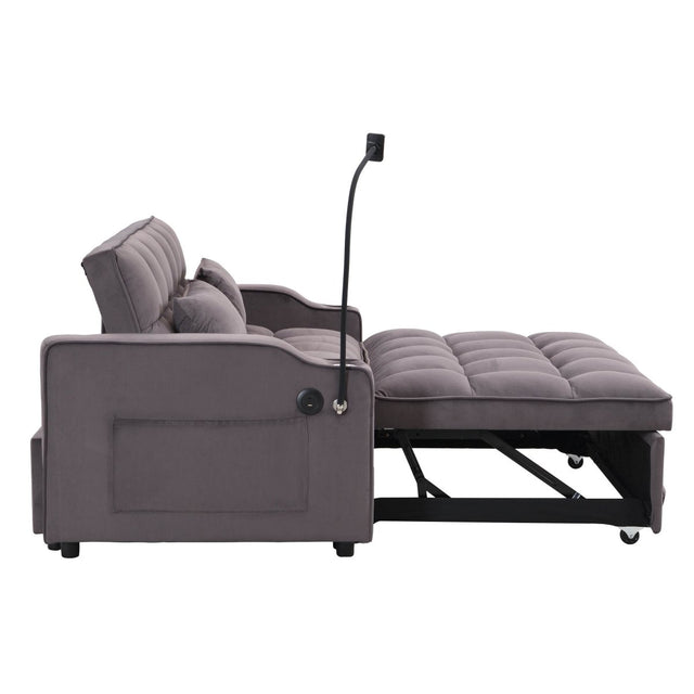 Convertible Velvet Sofa Bed With USB Ports And Trundle - Omega Lifestyles