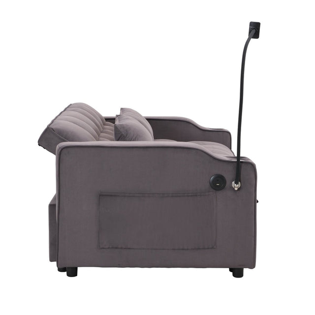 Convertible Velvet Sofa Bed With USB Ports And Trundle - Omega Lifestyles