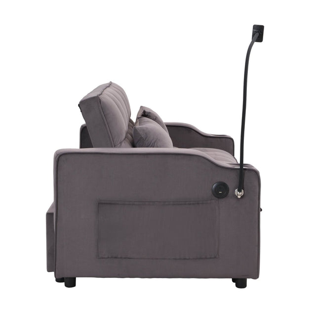 Convertible Velvet Sofa Bed With USB Ports And Trundle - Omega Lifestyles