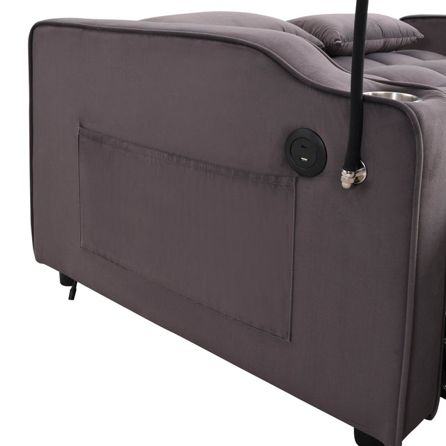 Convertible Velvet Sofa Bed With USB Ports And Trundle - Omega Lifestyles