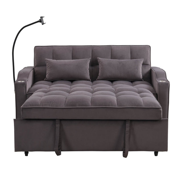 Convertible Velvet Sofa Bed With USB Ports And Trundle - Omega Lifestyles