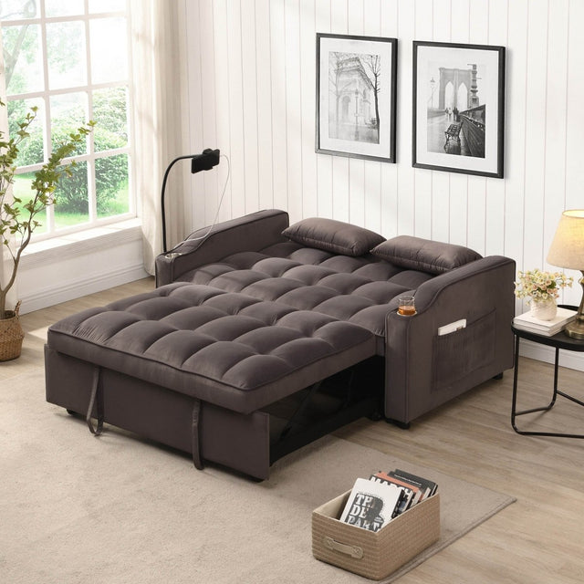 Convertible Velvet Sofa Bed With USB Ports And Trundle - Omega Lifestyles