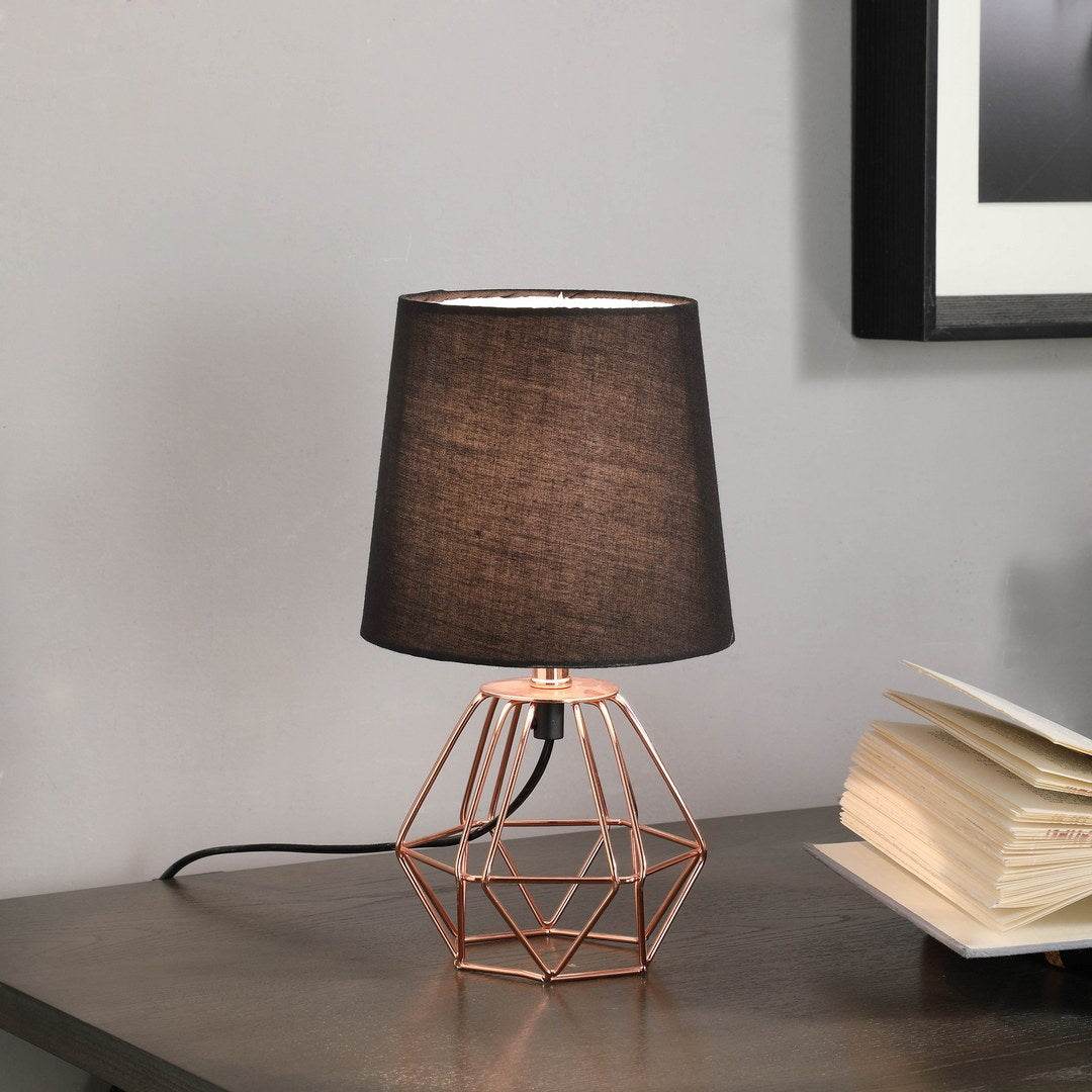 Copper Metal Geometric Table Lamp With Black Shade - Sleep Galleria