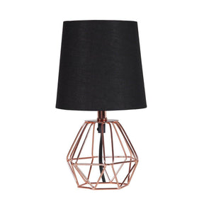 Copper Metal Geometric Table Lamp With Black Shade - Omega Lifestyles