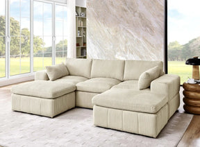 Corduroy Upholstered Large Arms Modular Sectional With Ottomans - Omega Lifestyles