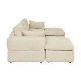 Corduroy Upholstered Large Arms Modular Sectional With Ottomans - Omega Lifestyles