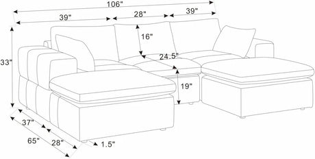 Corduroy Upholstered Large Arms Modular Sectional With Ottomans - Omega Lifestyles