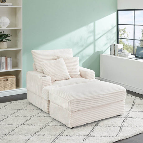 Corduroy Upholstered Reclining Armchair With Ottoman Set - Sleep Galleria