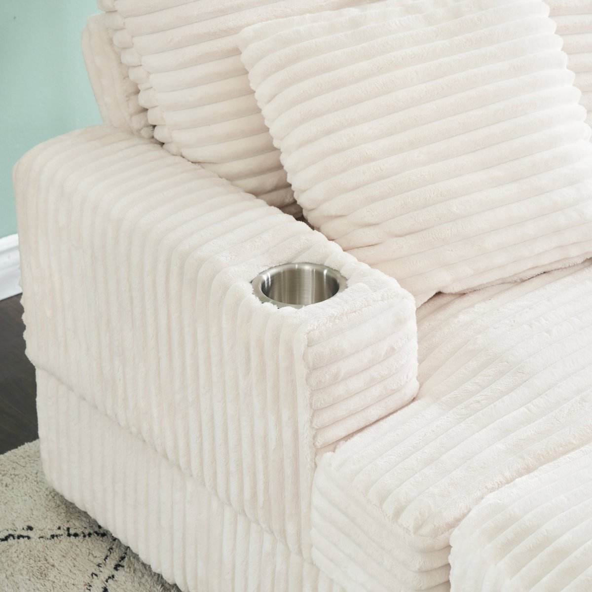 Corduroy Upholstered Reclining Armchair With Ottoman Set - Sleep Galleria