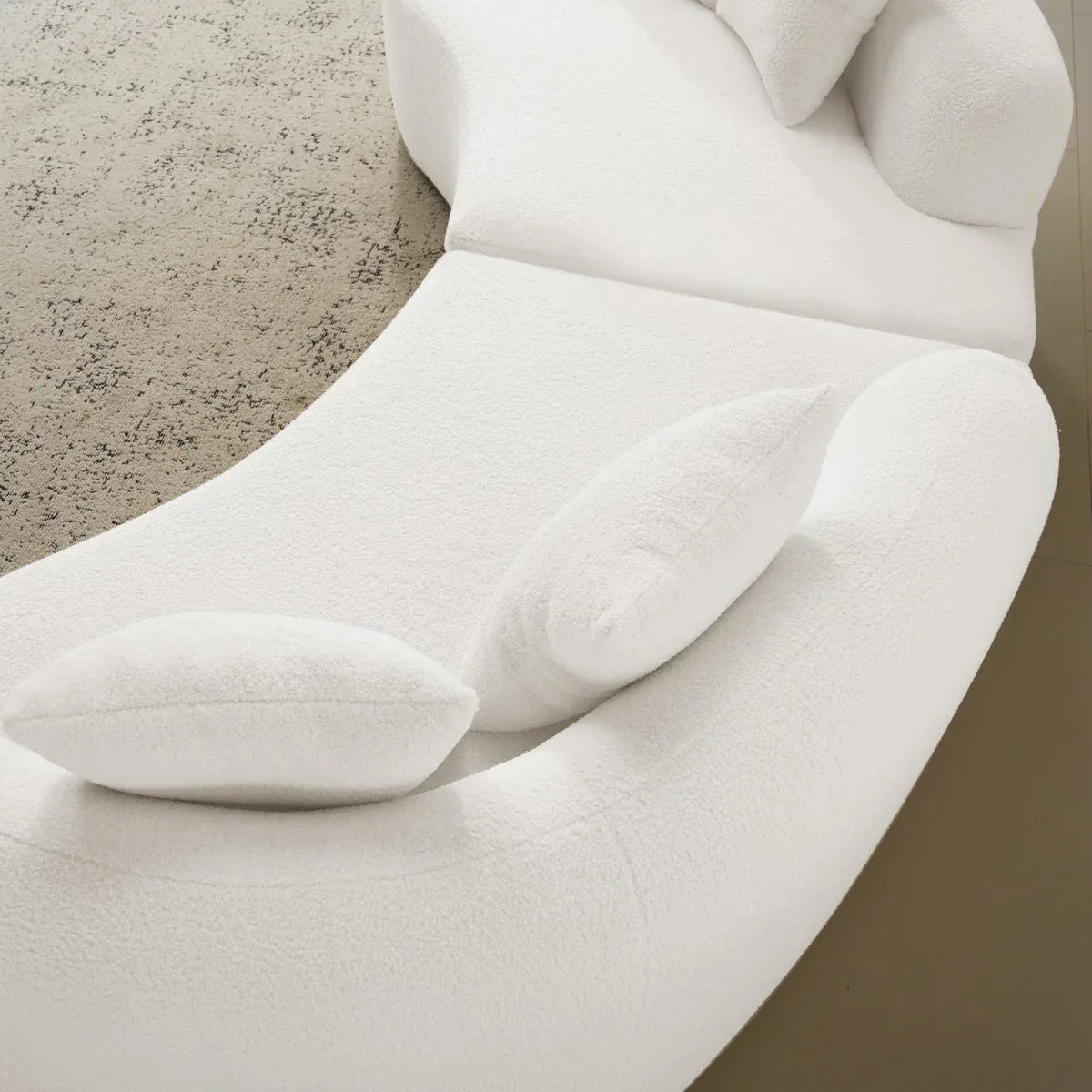 Curved 4-Seater White Teddy Velvet Foam Sofa - Omega Lifestyles