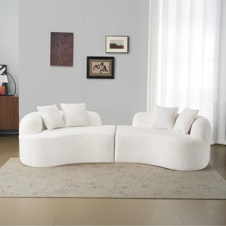 Curved 4-Seater White Teddy Velvet Foam Sofa - Omega Lifestyles