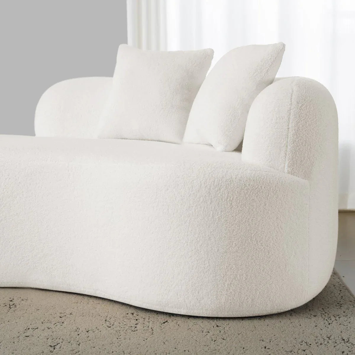 Curved 4-Seater White Teddy Velvet Foam Sofa - Omega Lifestyles