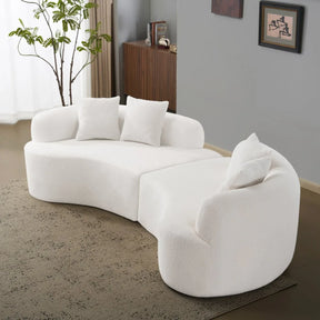 Curved 4-Seater White Teddy Velvet Foam Sofa - Omega Lifestyles
