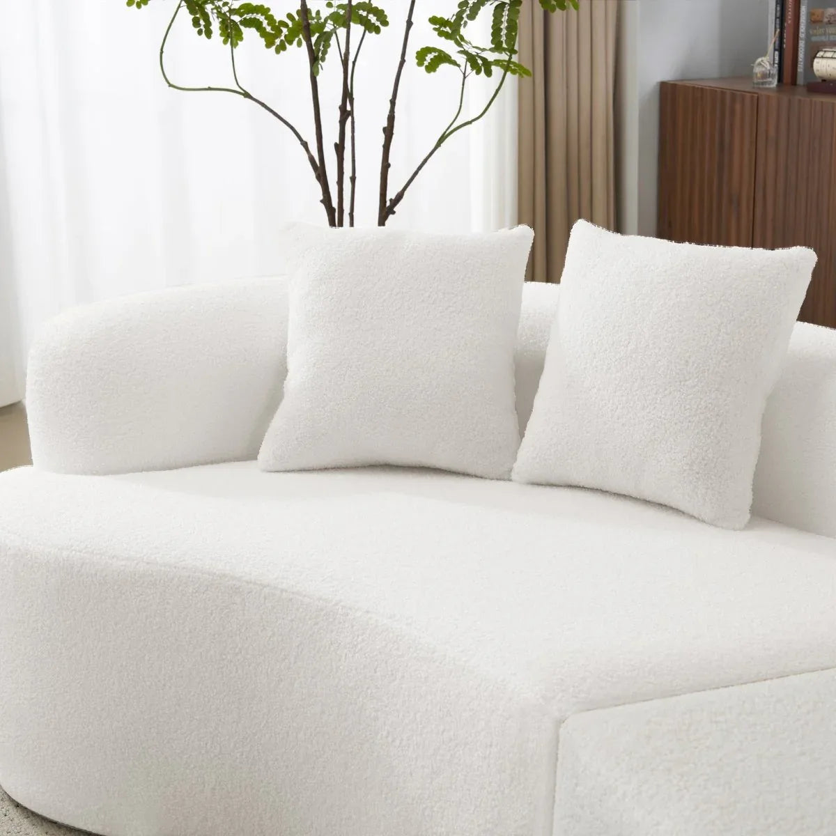 Curved 4-Seater White Teddy Velvet Foam Sofa - Omega Lifestyles
