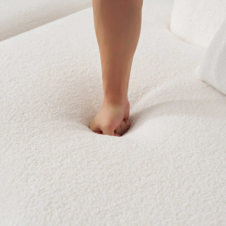 Curved 4-Seater White Teddy Velvet Foam Sofa - Omega Lifestyles