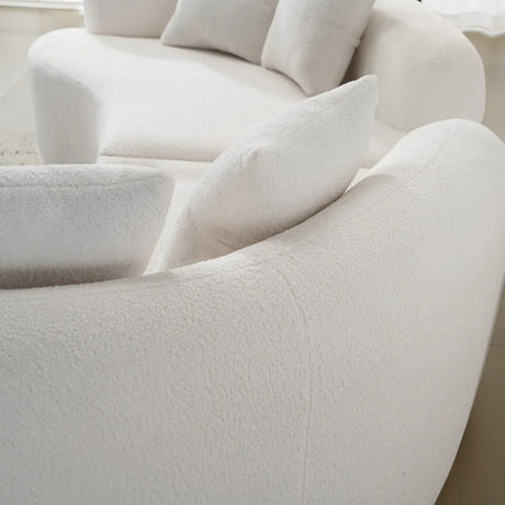 Curved 4-Seater White Teddy Velvet Foam Sofa - Omega Lifestyles
