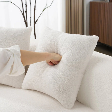 Curved 4-Seater White Teddy Velvet Foam Sofa - Omega Lifestyles