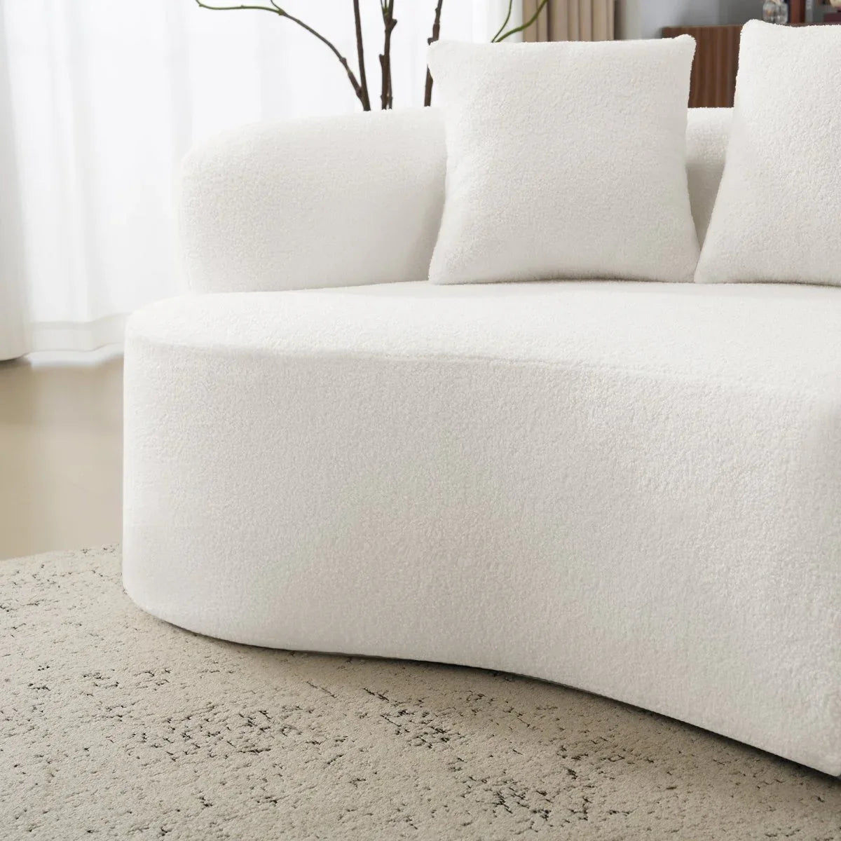 Curved 4-Seater White Teddy Velvet Foam Sofa - Omega Lifestyles