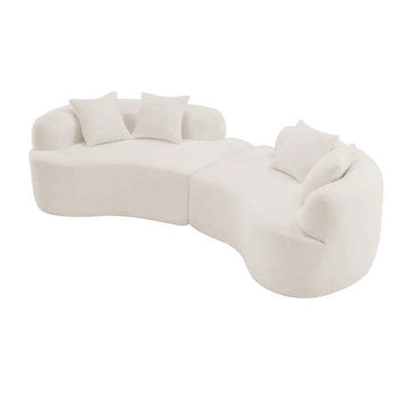Curved 4-Seater White Teddy Velvet Foam Sofa - Omega Lifestyles