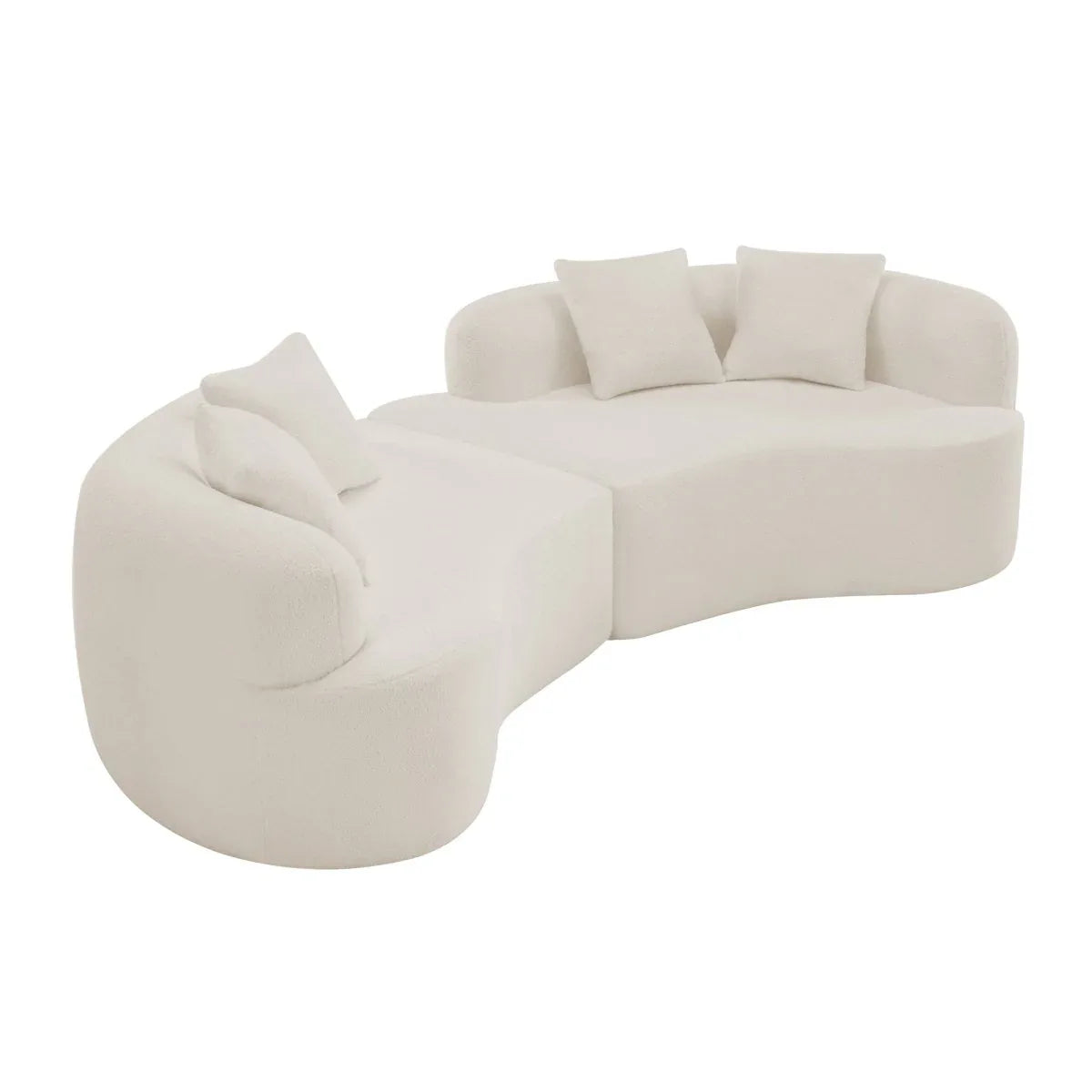 Curved 4-Seater White Teddy Velvet Foam Sofa - Omega Lifestyles