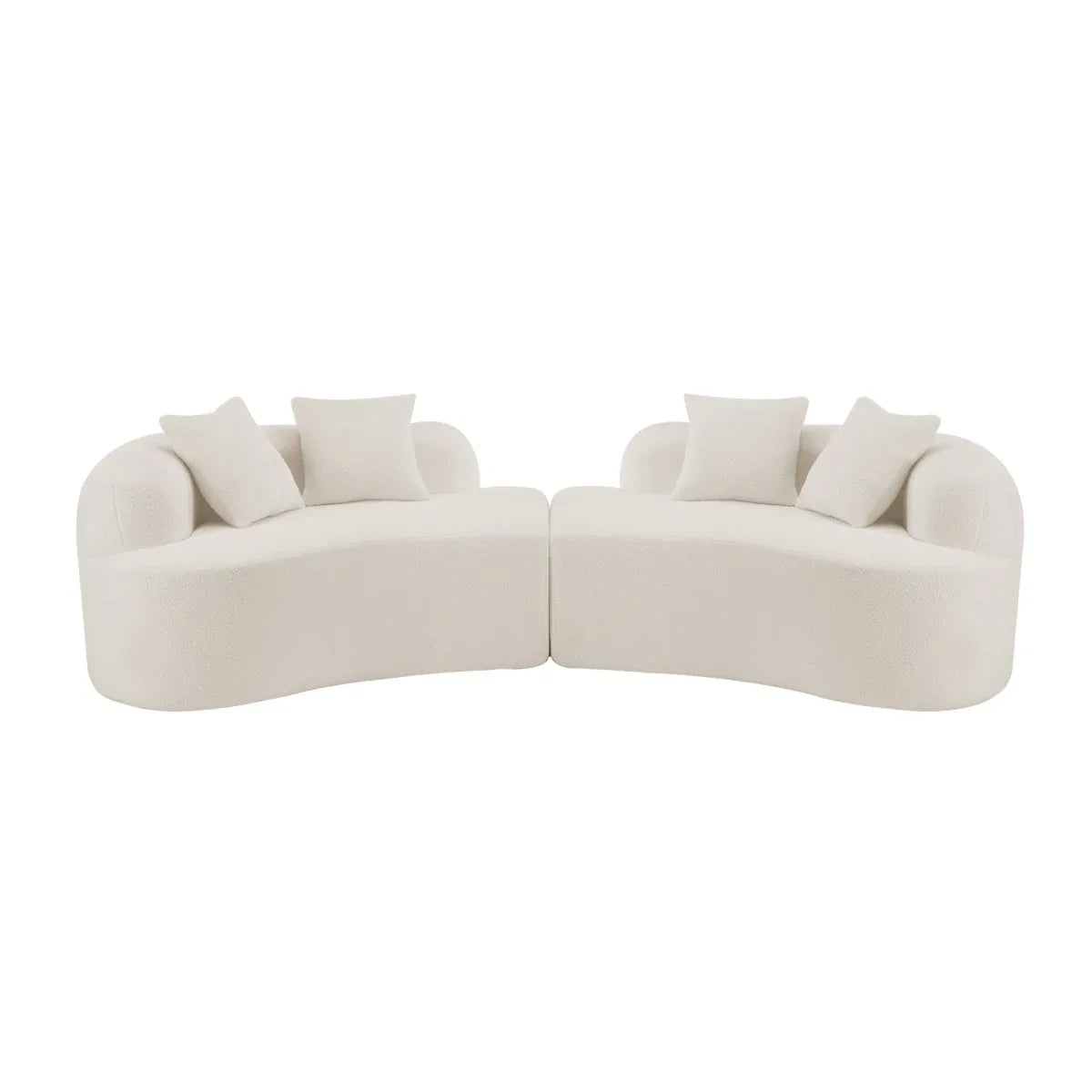 Curved 4-Seater White Teddy Velvet Foam Sofa - Omega Lifestyles