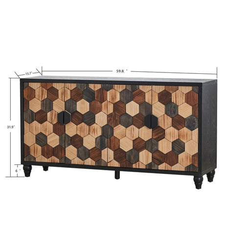 Distressed Honeycomb Pattern Engineered Wood Storage Cabinet - Omega Lifestyles