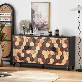 Distressed Honeycomb Pattern Engineered Wood Storage Cabinet - Omega Lifestyles