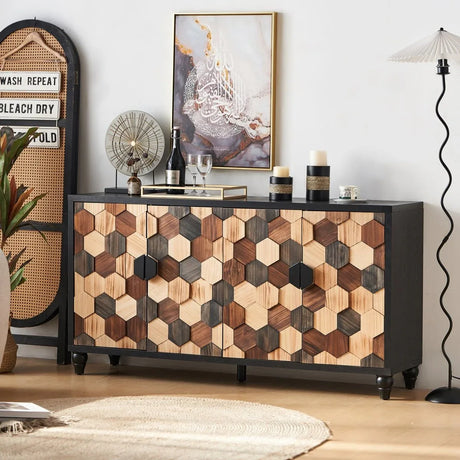 Distressed Honeycomb Pattern Engineered Wood Storage Cabinet - Omega Lifestyles