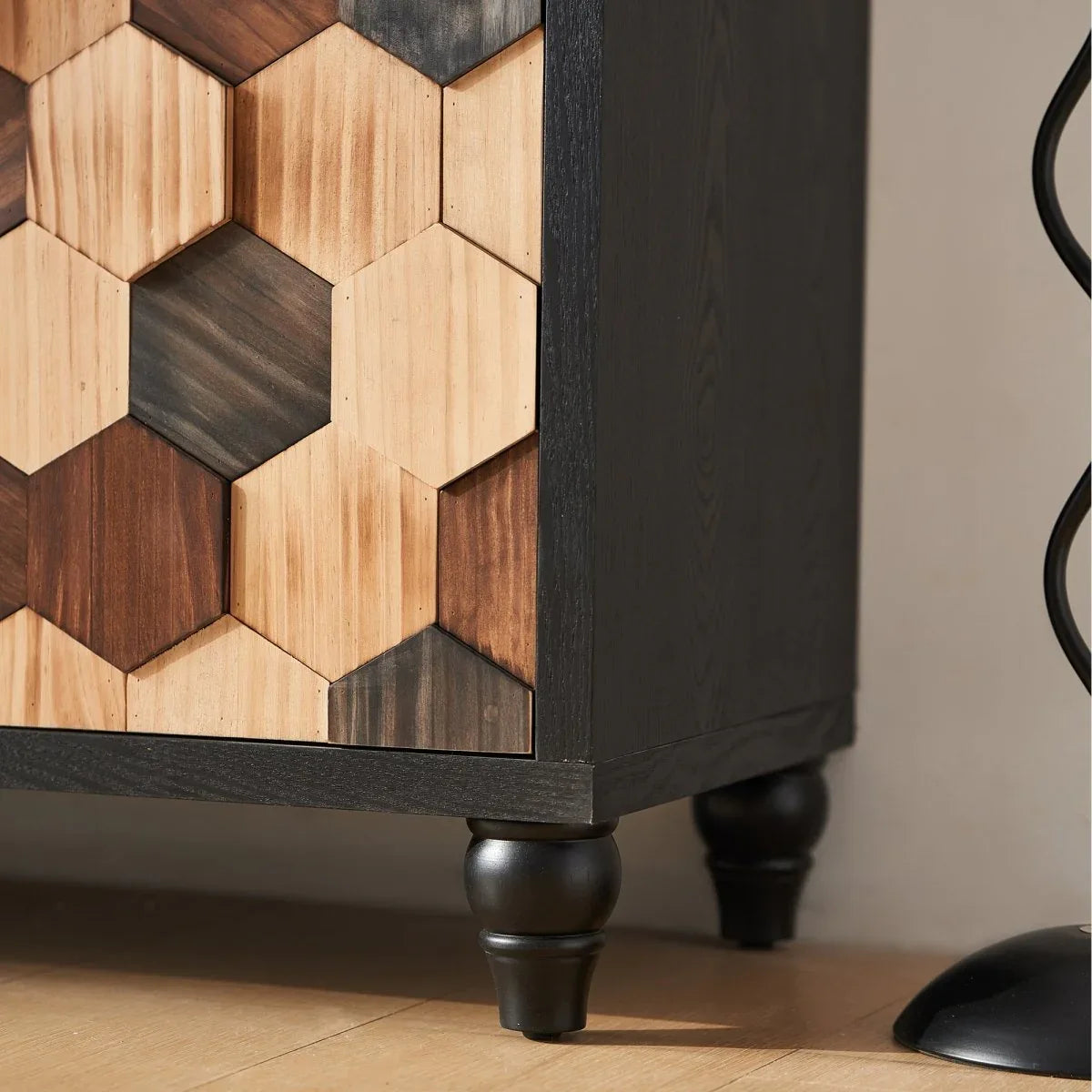Distressed Honeycomb Pattern Engineered Wood Storage Cabinet - Omega Lifestyles
