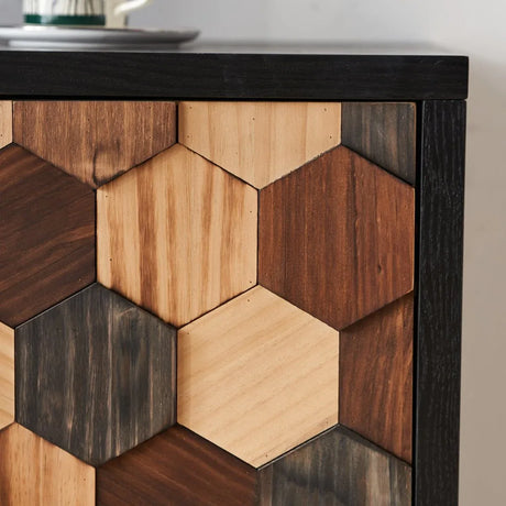 Distressed Honeycomb Pattern Engineered Wood Storage Cabinet - Omega Lifestyles