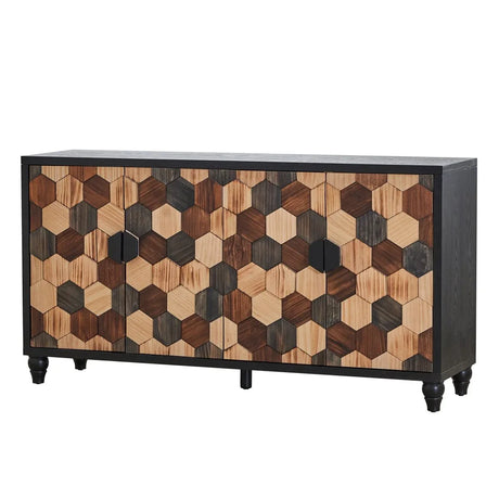 Distressed Honeycomb Pattern Engineered Wood Storage Cabinet - Omega Lifestyles