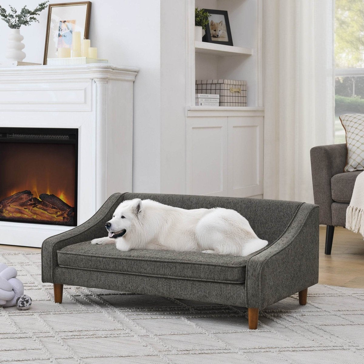 Durable Elevated Modern Linen Foam Dog Sofa Bed - Omega Lifestyles