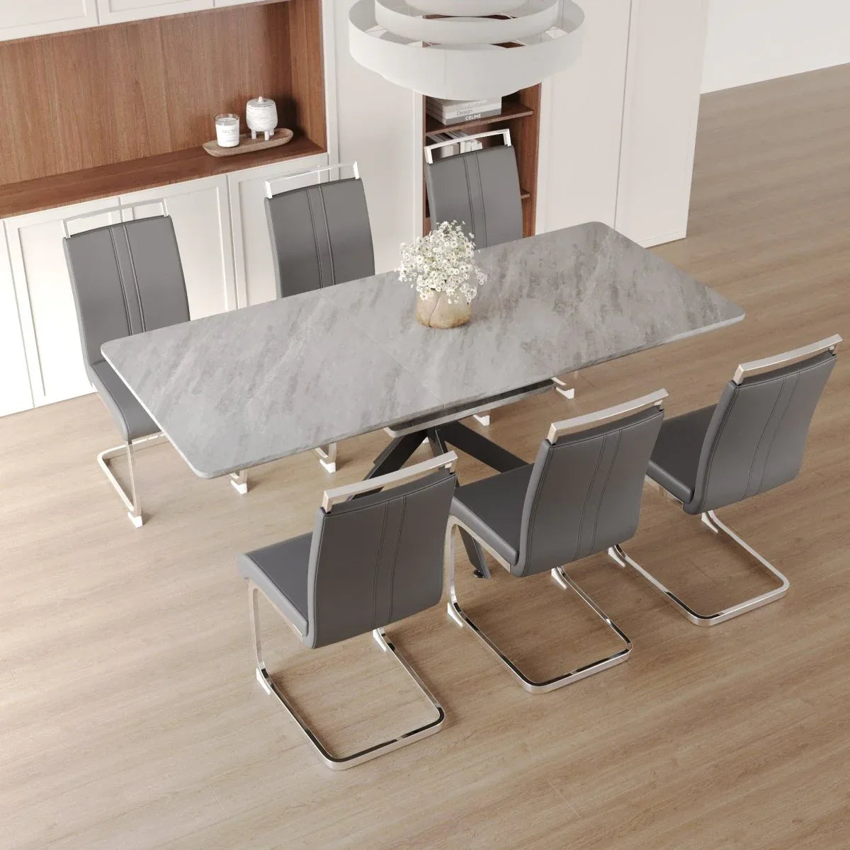 Elegant Extendable MDF Metal Dining Table With Chairs Set - Omega Lifestyles