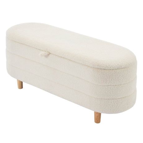 Elegant Upholstered Sherpa Fabric Storage Ottoman Bench - Omega Lifestyles