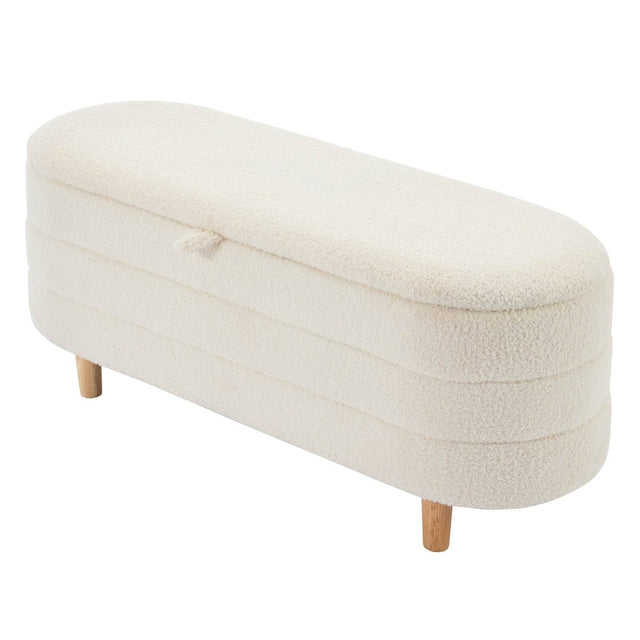 Elegant Upholstered Sherpa Fabric Storage Ottoman Bench - Omega Lifestyles