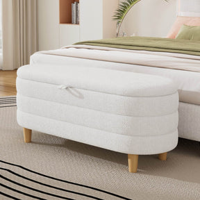 Elegant Upholstered Sherpa Fabric Storage Ottoman Bench - Omega Lifestyles