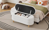 Elegant Upholstered Sherpa Fabric Storage Ottoman Bench - Omega Lifestyles